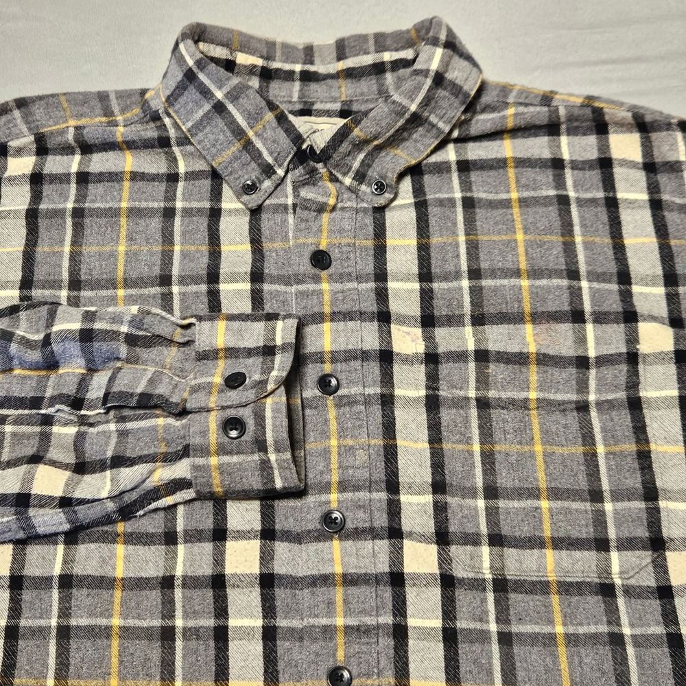L.L. Bean Flannel Shirt Mens L-Tall Grey Plaid Traditional Fit Cotton 228066